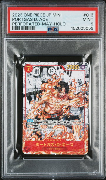 2023 One Piece Saikyo Jump Mini Promo Japanese Perforated May Holo Portgas D. Ace #13 PSA 9