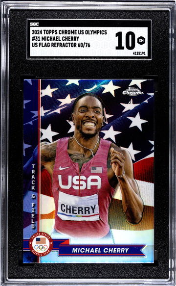 2024 Topps Chrome Us Olympics #31 Michael Cherry Us Flag Refractor /76 SGC 10