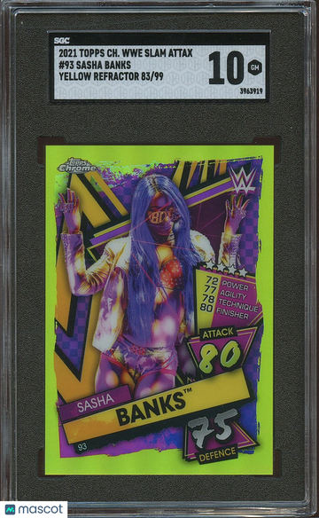 2021 Topps Chrome Wwe Slam Attax Sasha Banks #93 Yellow Refractor 99 SGC 10
