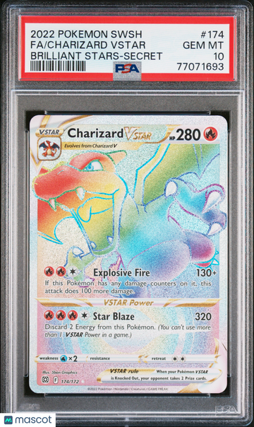 2022 Pokemon Sword & Shield Brilliant Stars Charizard VSTAR Fa Brilliant Stars-Secret PSA 10 #174