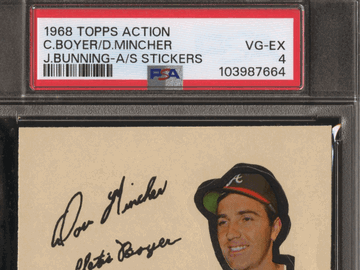 1968 Topps Action All-Star Stickers D. Mincher C. Boyer J. Bunning PSA 4