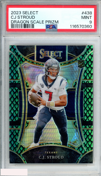 2023 PANINI SELECT CJ STROUD #438 DRAGON SCALE PRIZM 55 OF 70 ROOKIE RC PSA 9