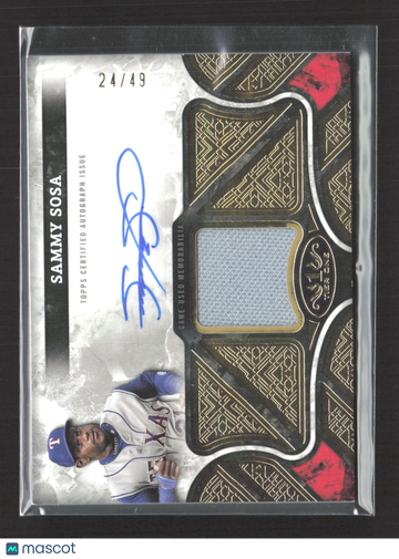 2025 Topps Tier One Sammy Sosa #AT1R-SSO /49 Game-Used Memorabilia Autographed Tier One Relics