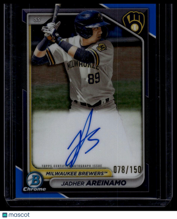 2024 Bowman Jadher Areinamo #CPA-JA Chrome Prospect Autographs Blue Refractors SN AU