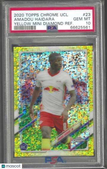 2020 Topps Chrome UEFA Champions League Amadou Haidara #23 Yellow Mini Diamond Refractor PSA 10