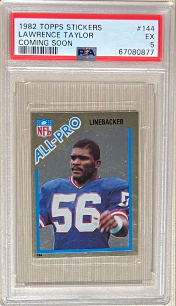 1982 Topps Stickers #144 Lawrence Taylor "Coming Soon" rookie foil sticker - PSA