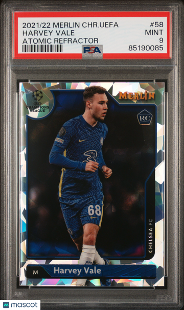 2021-2022 Topps Merlin Chrome UEFA League Harvey Vale #58 Atomic Refractor /250 PSA 9
