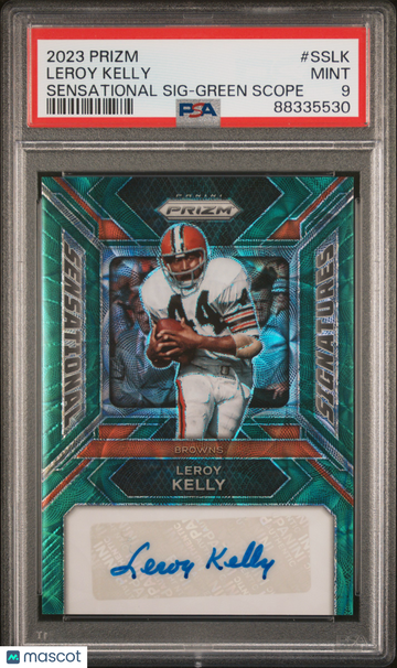 2023 Panini Prizm Sensational Signatures Leroy Kelly #SSLK Sensational SIG Green Scope PSA 9