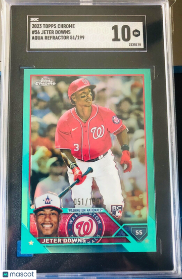 2023 Topps Chrome JETER DOWNS RC AQUA Refractor SP /199 Nationals SGC 10 POP 1