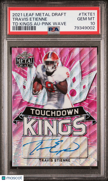 2021 Leaf Metal Draft Touchdown Kings Autographs Travis Etienne #TKTE1 TD Pink Wave /10 #d PSA 10
