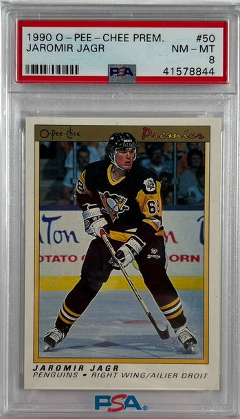 1990 O-Pee-Chee Premier Jaromir Jagr Rookie Card PSA 8 Near Mint-Mint