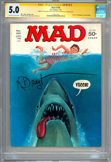 MAD #180 CGC-SS 5.0 *JAWS MOVIE* PARODY SIGNED ORIG ACTOR RICHARD DREYFUSS 1976