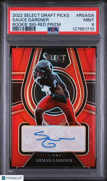 2022 Panini Select Draft Picks Rookie Signatures Sauce Gardner #RSAGA Red Prizm PSA 9