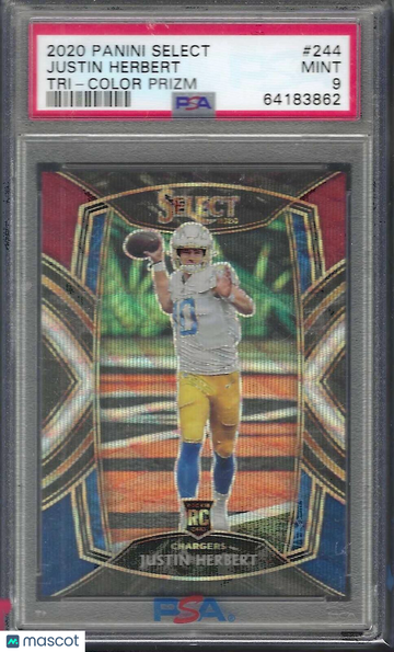2020 Panini Select Justin Herbert #244 Tri Color Prizm PSA 10