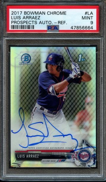 2017 Bowman Chrome Luis Arraez Refractor Auto PSA 9