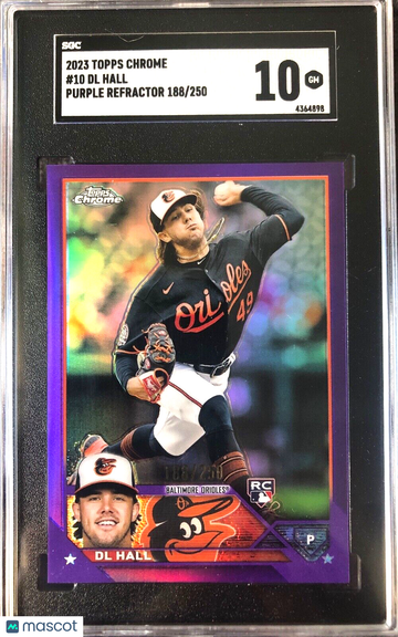 2023 Topps Chrome DL HALL Purple Refractor RC /250 SGC 10 Gem Mint Orioles POP 1