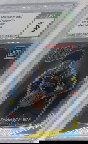 2017-18 DE'AARON FOX #196 DONRUSS OPTIC RED & YELLOW RC CSG 9 MINT