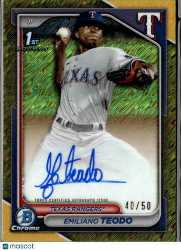 2024 Bowman Chrome Emiliano Teodo #CPA-ETE Yellow Lunar Glow Refractor /50 1st Bowman