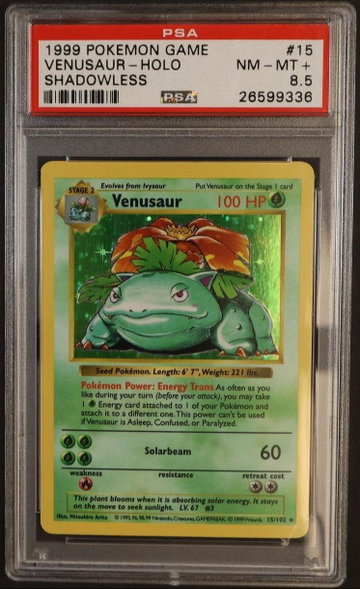 1999 Pokemon Base Set Shadowless Holo Venusaur #15 PSA 8.5