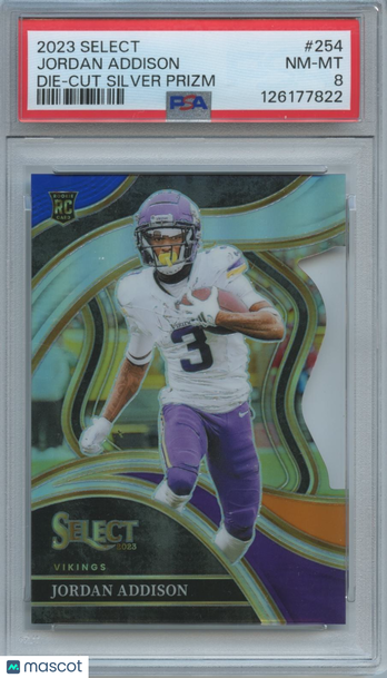 2023 Panini Select Jordan Addison #254 Silver Prizm Die-Cut Parallel/Variety Rookie Base Set PSA 8