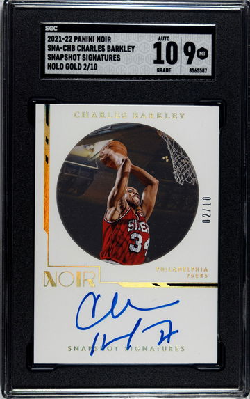 2021-22 Panini Noir Charles Barkley Snapshot Signatures Holo Gold 2/10! SGC 9/10!