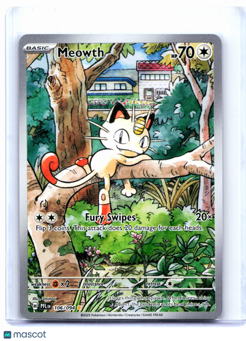 2025 Pokemon—Meowth #106/094 Prismatic Evolutions—Illustration Rare Holo