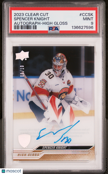 2023 Upper Deck Clear Cut Autographs Spencer Knight #CCSK High Gloss /10 Short Print Low Pop PSA 9