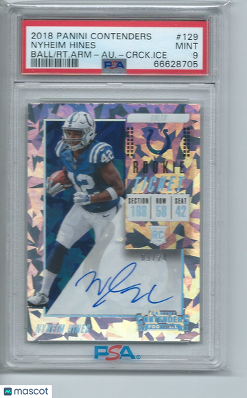 2018 Panini Contenders Nyheim Hines #129 Variation Au Cracked Ice PSA 9