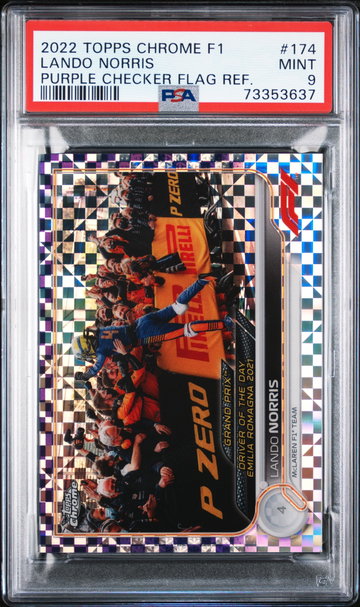 2022 Topps Chrome Formula 1 Purple Checker Flag Refractor Lando Norris #174 /199 PSA 9