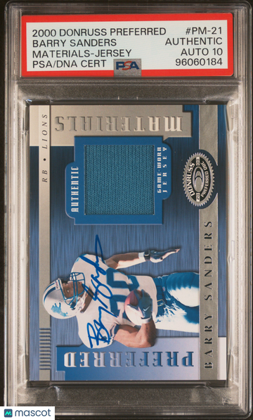 2000 Donruss Preferred Materials Barry Sanders #PM-21 Jersey PSA A Auto 10