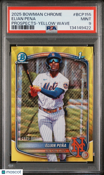 2025 Bowman Chrome Prospects Elian Pena #BCP155 Yellow Wave PSA 9