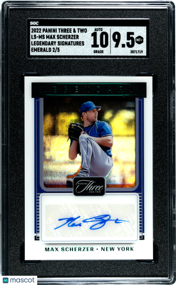 2022 Panini Three & Two Max Scherzer #LS-MS Legendary Sigs. Emerald SGC 9.5 Auto 10