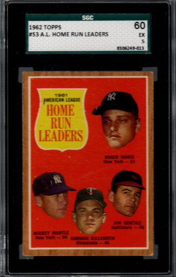 1962 Topps #53 AL Home Run Leaders - SGC 5 EX