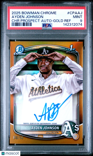 2025 Bowman Chrome Prospect Autographs Ayden Johnson #CPAAJ Gold Ref /50 PSA 9