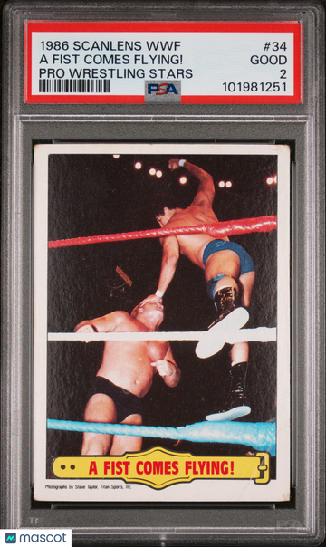 1986 Scanlens WWF Pro Wrestling Stars A Fist Comes Flying! #34 PSA 2