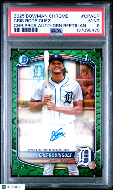 2025 Bowman Chrome Prospect Autographs Cris Rodriguez #CPACR GRN Reptilian PSA 9