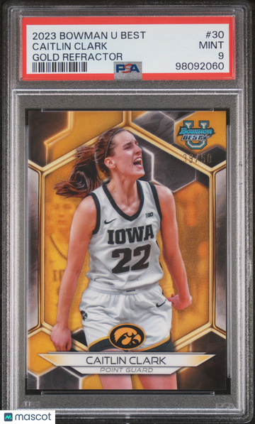 2023 Bowman University Best Caitlin Clark #30 Gold Refractor /50 PSA 9