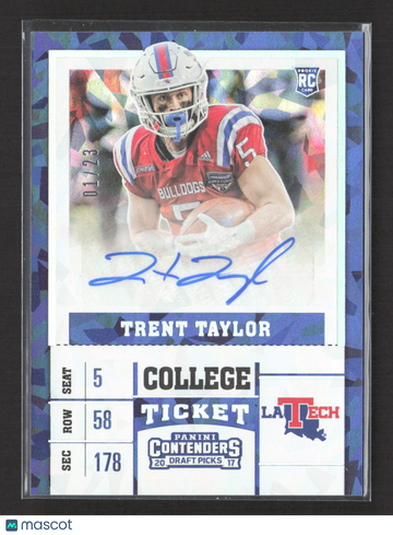 2017 Panini Contenders Draft Picks Trent Taylor #258 Blue Cracked Ice /23 RC
