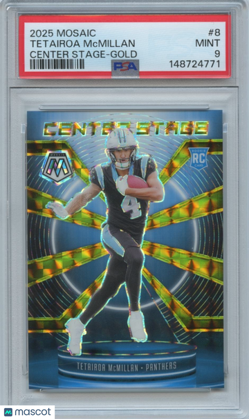 2025 Panini Mosaic Center Stage Tetairoa Mcmillan #8 Gold Rookie PSA 9