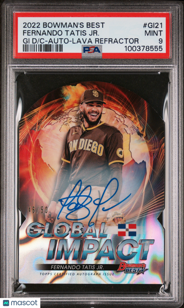 2022 Bowman's Best Global Impact Die-Cut Fernando Tatis JR. #GI21 Gi Auto Lava Refractor /50 PSA 9
