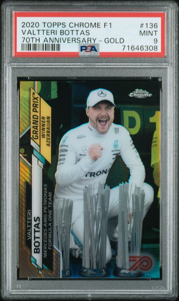 2020 TOPPS CHROME F1 VALTTERI BOTTAS 70TH ANNIVERSARY REFRACTOR GOLD #136 PSA 9