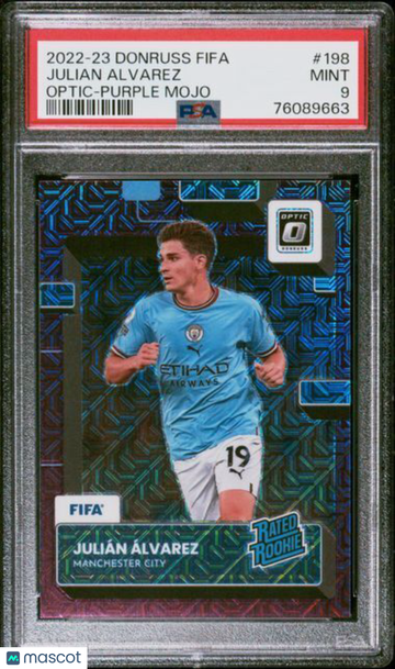 2022 Panini Donruss FIFA Julian Alvarez #198 Optic Purple Mojo PSA 9