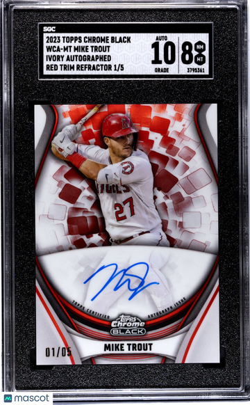 2023 Topps Chrome Black Mike Trout #WCA-MT Ivory Autograph Red Trim Refractor SGC 8 Auto 10