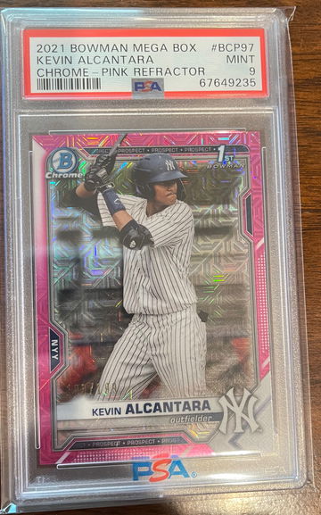 2021 Bowman Chrome Kevin Alcantara 1st Bowman Pink Mega Box Mojo /199 PSA 9. 