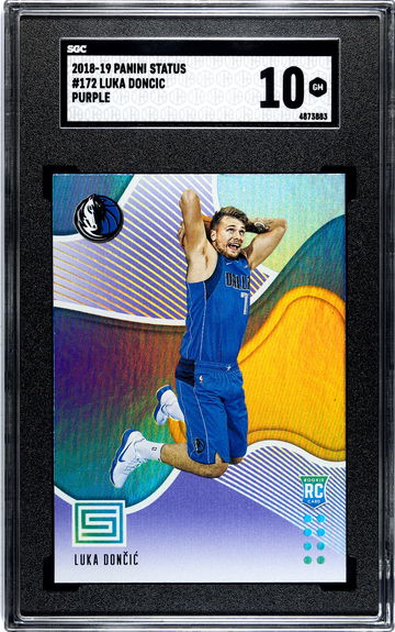 2018-19 Panini Status #172 Luka Doncic PURPLE Mavericks RC Rookie SGC 10