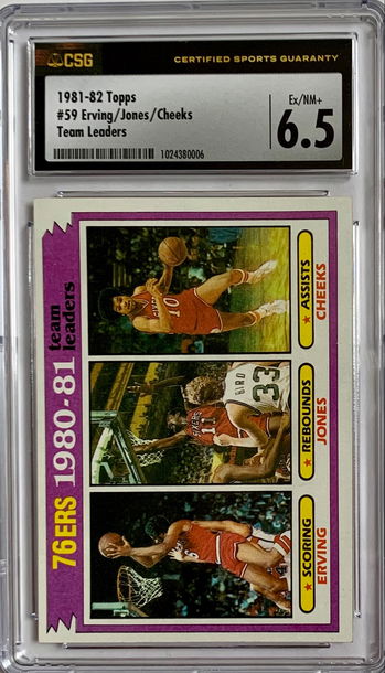 1981 - 82 Topps Basketball #59 76ers Team Leaders Erving / Jones / Cheeks - Graded CSG 6.5