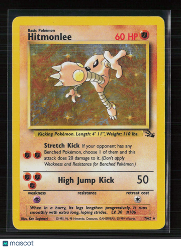 1999 Fossil Hitmonlee Holo Rare #7/62