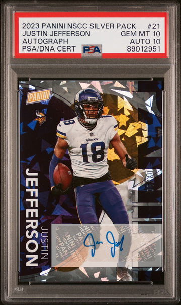 2023 PANINI JUSTIN JEFFERSON NSCC SILVER PACKS #21 AUTOGRAPH 7/10 PSA 10 AUTO 10