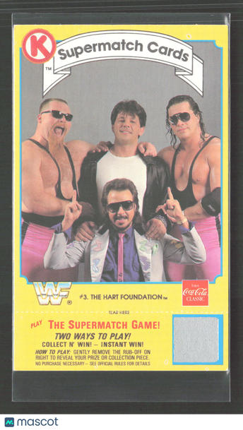 1987 Coca-Cola K-Mart WWF Supermatch Cards Bret Hart Danny Davis Jimmy Hart Jim Neidhart #3