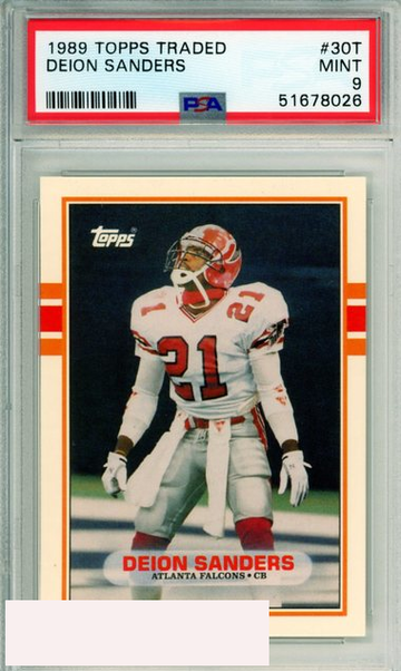 1989 TOPPS TRADED DEION SANDERS #30T ROOKIE HOF ATLANTA FALCONS PSA MINT 9